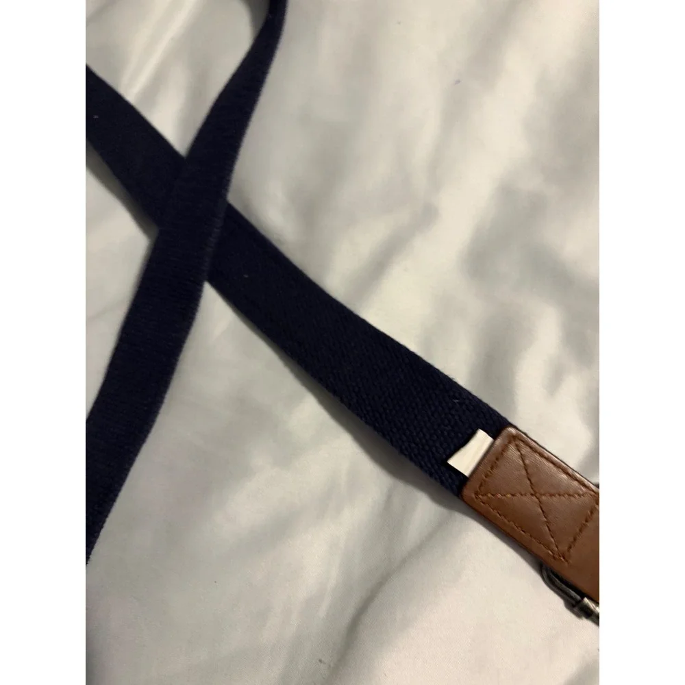 Navy Blue Canvas‎ Web Belt Gold Skull Crossbones Embroidered D-Ring Buckle